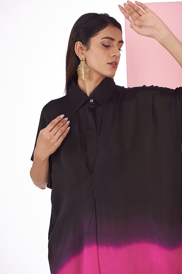Multi-Colored Bemberg Satin Ombre Printed Vacation Shirt Dress by Inca at Pernia's Pop Up Shop