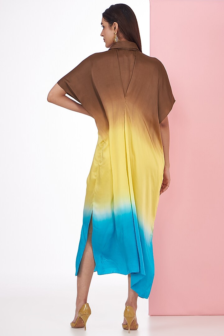 Multi-Colored Bemberg Satin Ombre Printed Vacation Shirt Dress by Inca at Pernia's Pop Up Shop