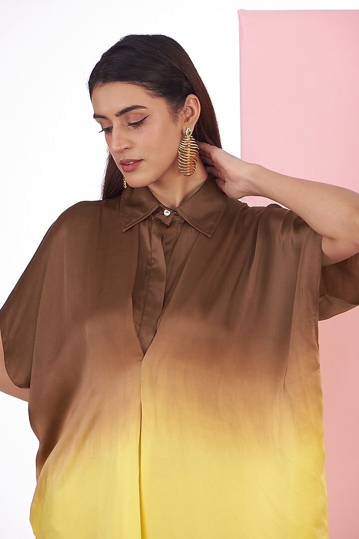Multi-Colored Bemberg Satin Ombre Printed Vacation Shirt Dress by Inca at Pernia's Pop Up Shop