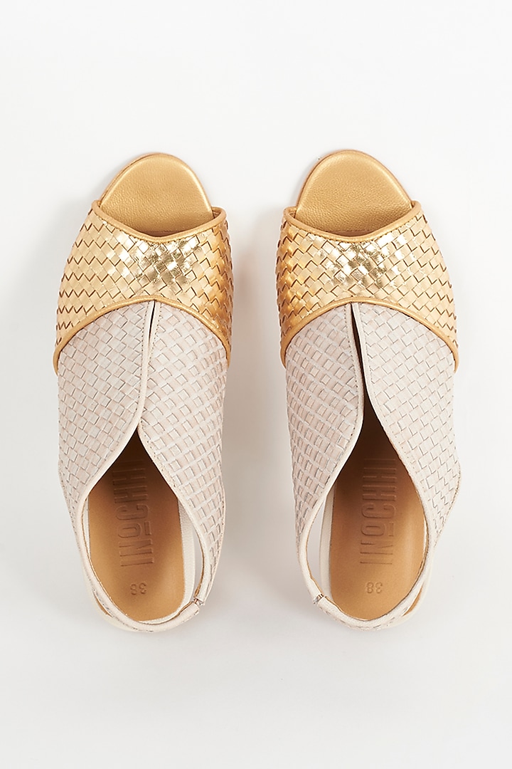 Gold Leather Handcrafted Heels by Inochhi