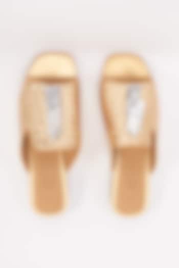 Gold Leather Embellished Heels by Inochhi at Pernia's Pop Up Shop