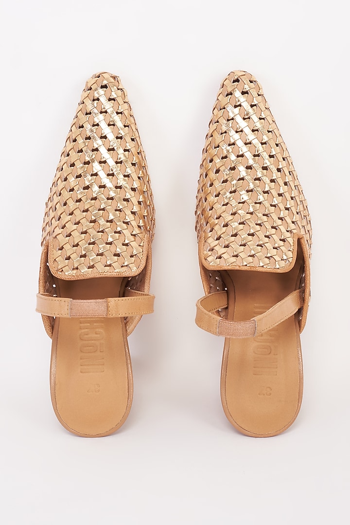 Camel & Gold Leather Handcrafted Heels by Inochhi