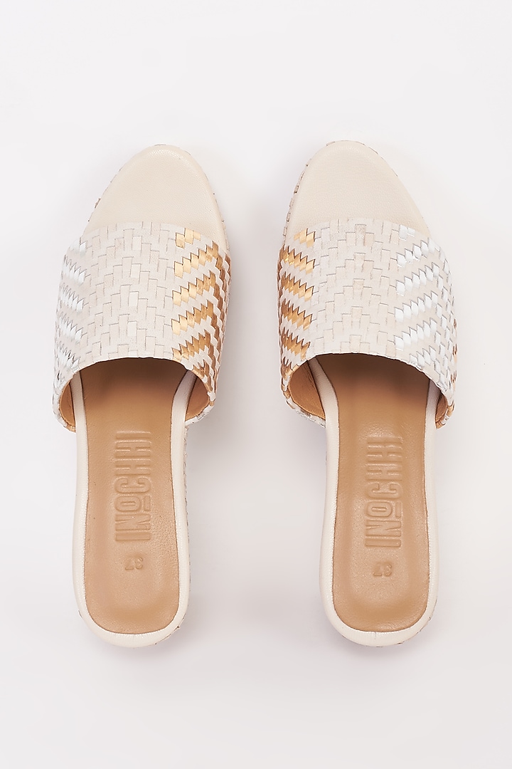 Beige Leather Wedges by Inochhi