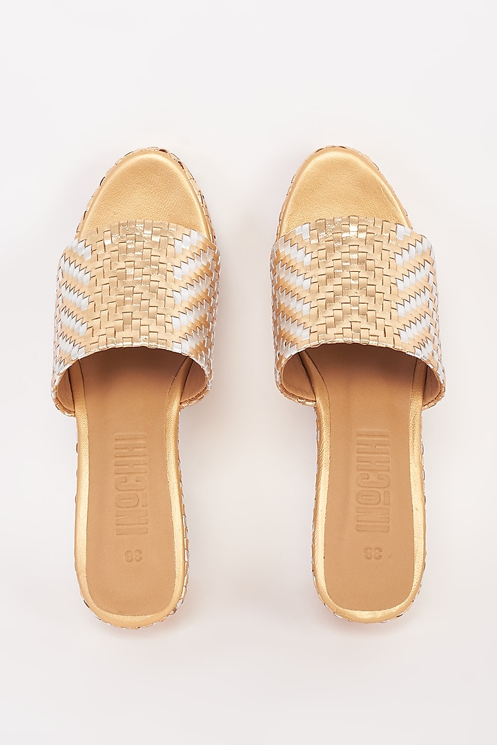 Gold Leather Wedges by Inochhi