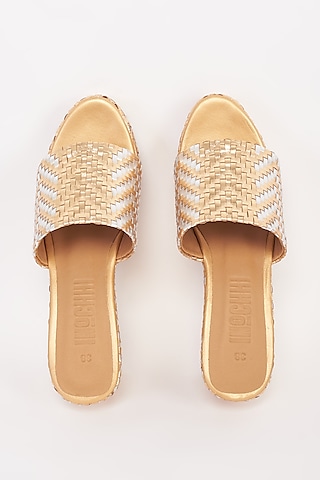 Gold Leather Wedges by Inochhi