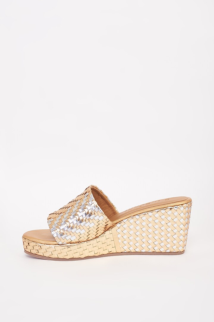 Gold Leather Wedges by Inochhi at Pernia's Pop Up Shop