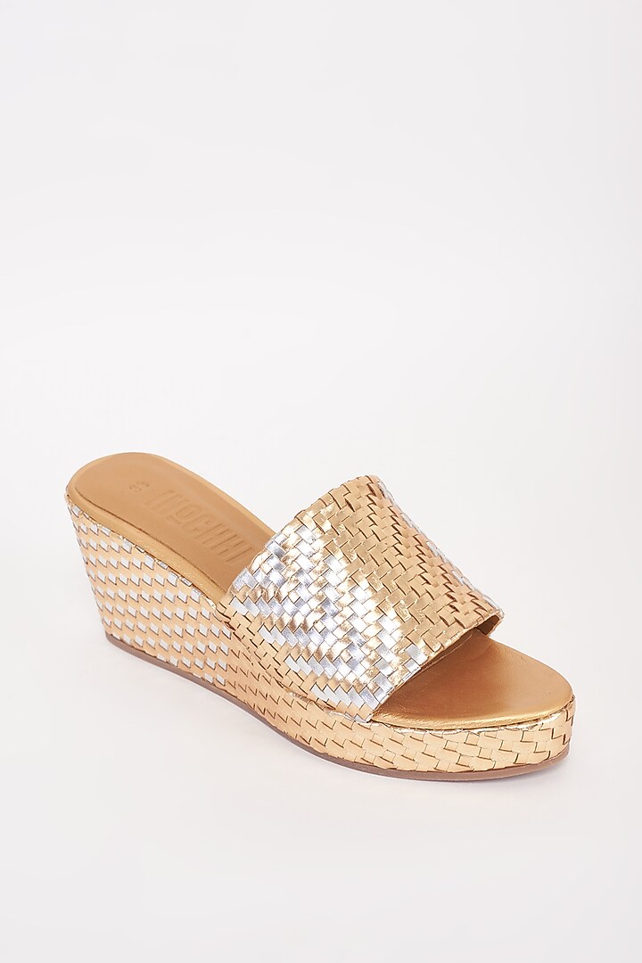 Gold Leather Wedges by Inochhi at Pernia's Pop Up Shop