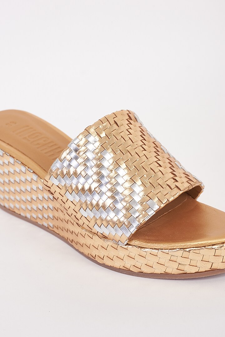 Gold Leather Wedges by Inochhi at Pernia's Pop Up Shop