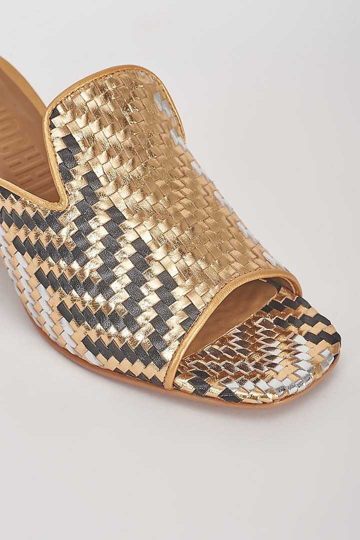 Gold Leather Handwoven Mules by Inochhi at Pernia's Pop Up Shop