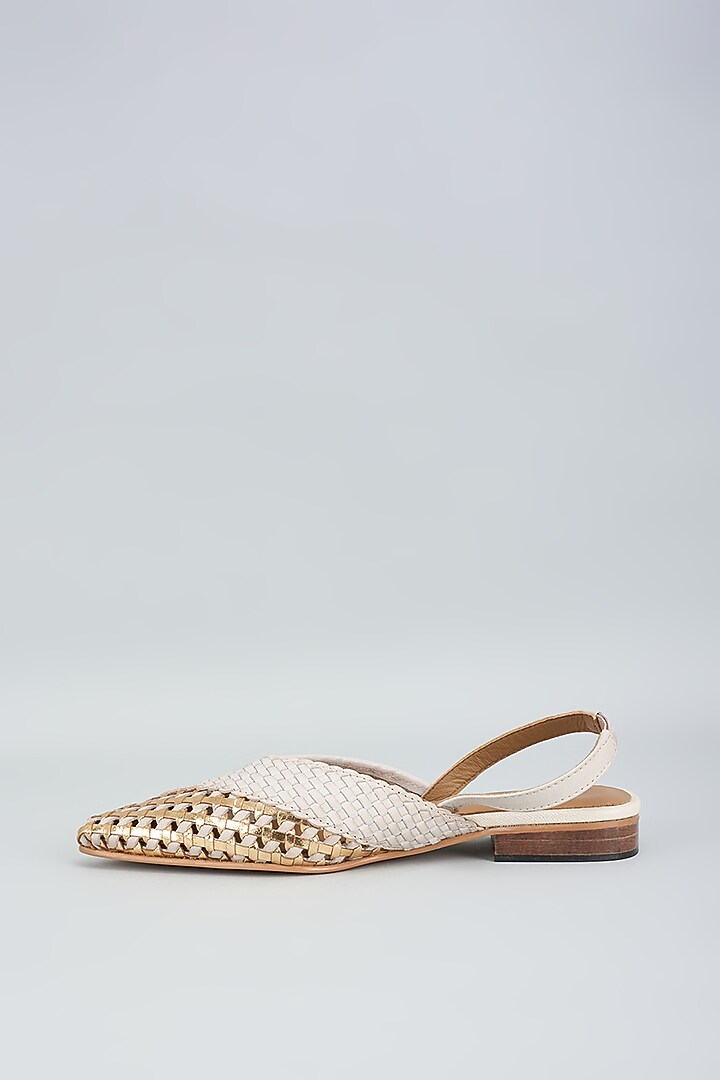 Beige Leather Handwoven Slingback Mules by Inochhi at Pernia's Pop Up Shop