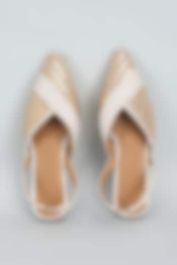 Beige Leather Handwoven Slingback Mules by Inochhi