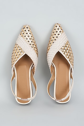 Beige Leather Handwoven Slingback Mules by Inochhi