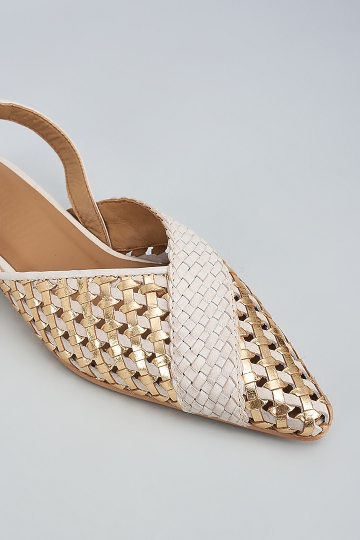 Beige Leather Handwoven Slingback Mules by Inochhi at Pernia's Pop Up Shop