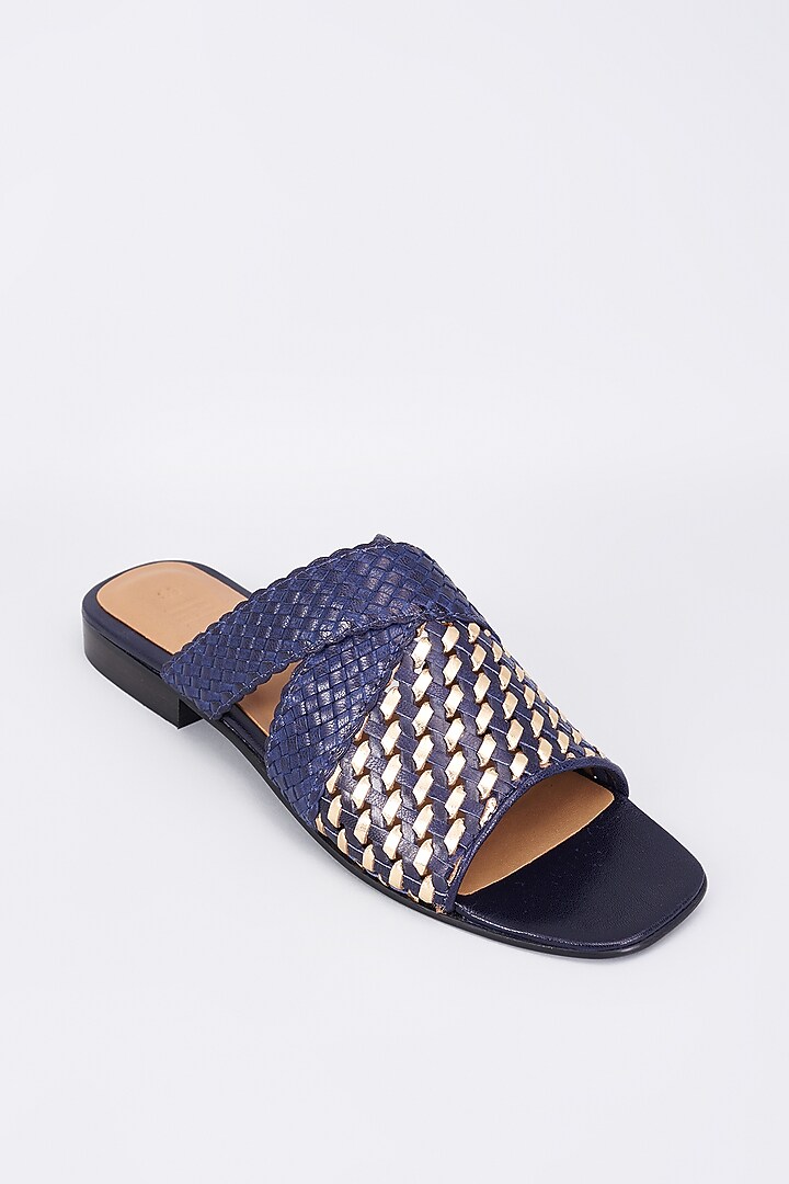 Blue Genuine Leather Handcrafted Flats by Inochhi at Pernia's Pop Up Shop