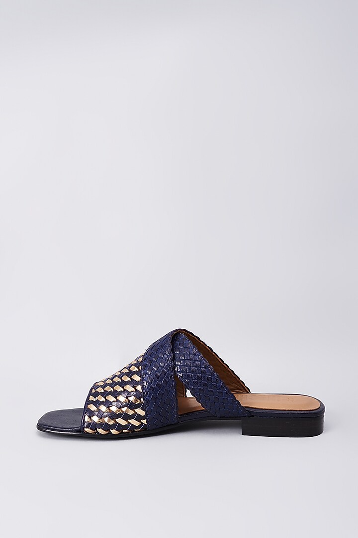 Blue Genuine Leather Handcrafted Flats by Inochhi at Pernia's Pop Up Shop