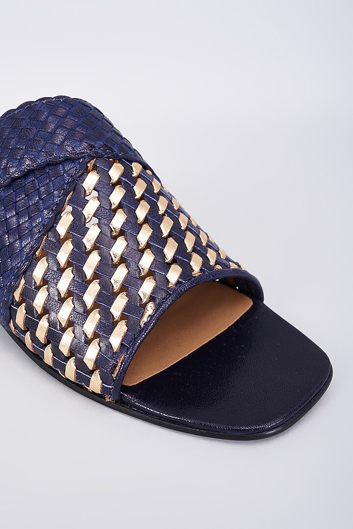 Blue Genuine Leather Handcrafted Flats by Inochhi at Pernia's Pop Up Shop