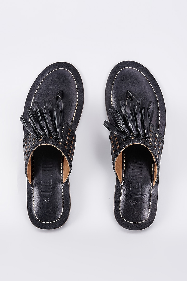 Black Genuine Leather Handcrafted Flats by Inochhi