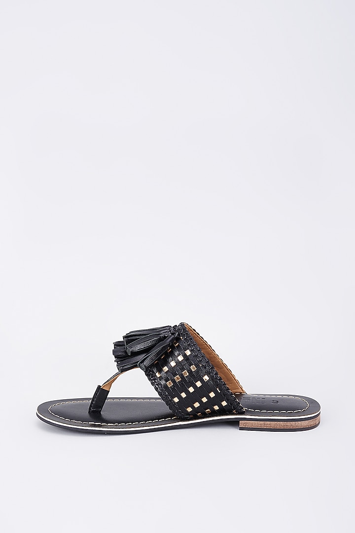 Black Genuine Leather Handcrafted Flats by Inochhi at Pernia's Pop Up Shop