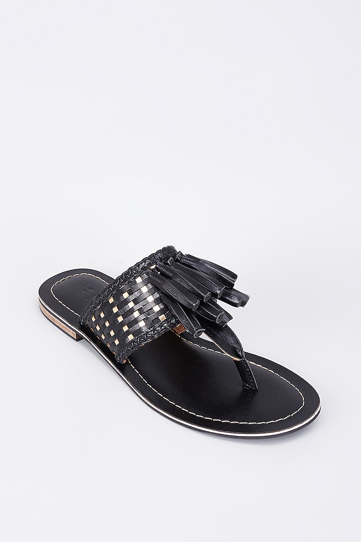 Black Genuine Leather Handcrafted Flats by Inochhi at Pernia's Pop Up Shop