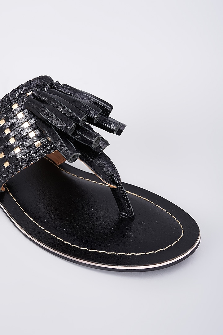 Black Genuine Leather Handcrafted Flats by Inochhi at Pernia's Pop Up Shop