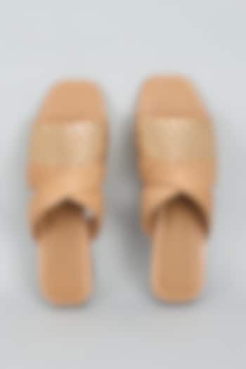 Beige Leather Handwoven Flats by Inochhi