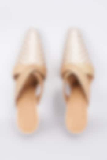Gold Genuine Leather Handcrafted Heels by Inochhi