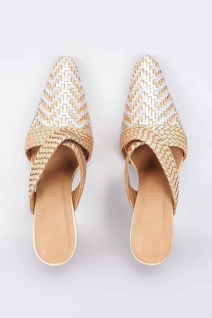 Gold Genuine Leather Handcrafted Heels by Inochhi