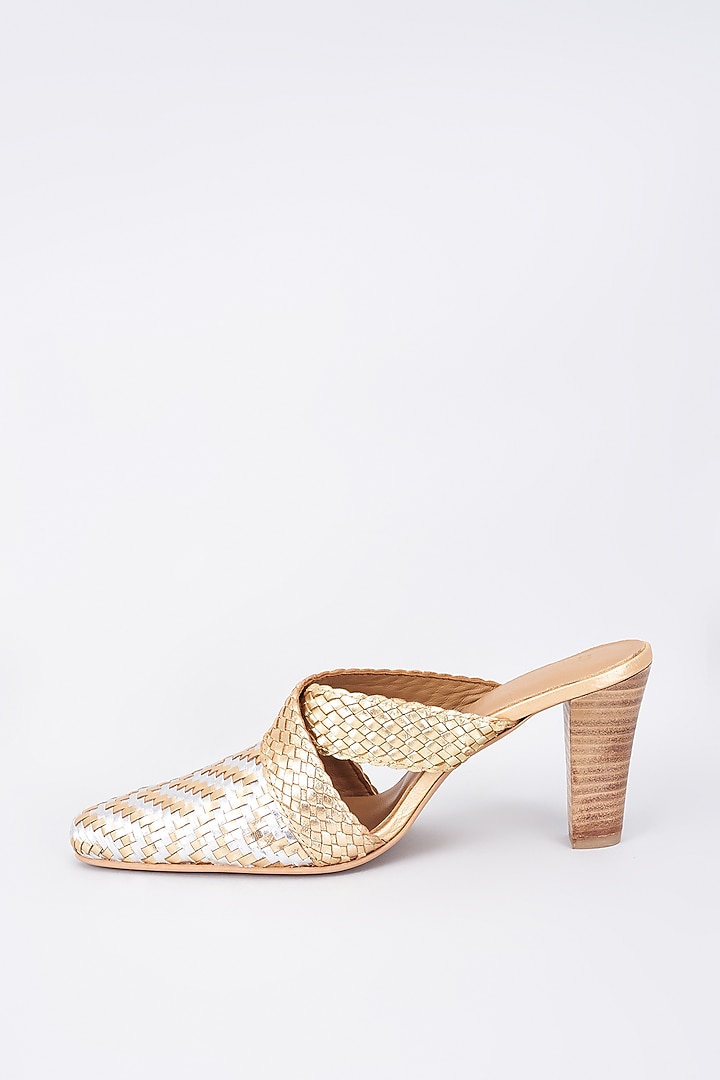 Gold Genuine Leather Handcrafted Heels by Inochhi at Pernia's Pop Up Shop