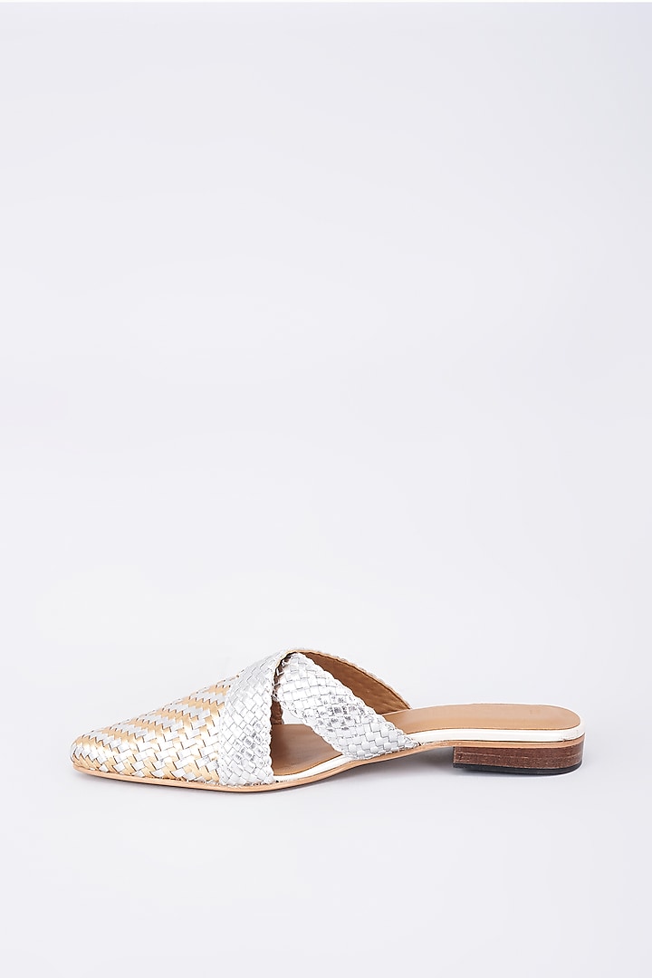 Silver Genuine Leather Handcrafted Mules by Inochhi at Pernia's Pop Up Shop