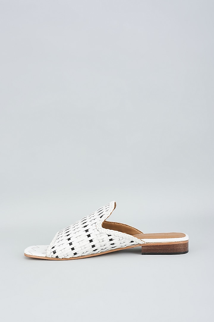 White Leather Handwoven Flats by Inochhi at Pernia's Pop Up Shop