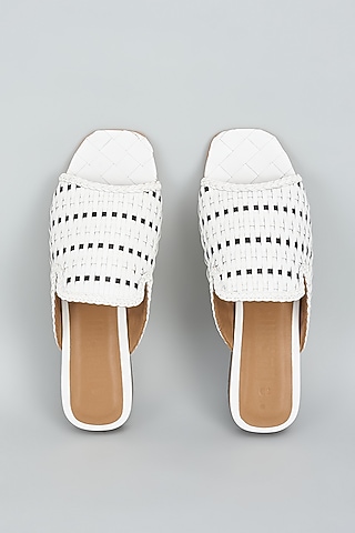 White Leather Handwoven Flats by Inochhi
