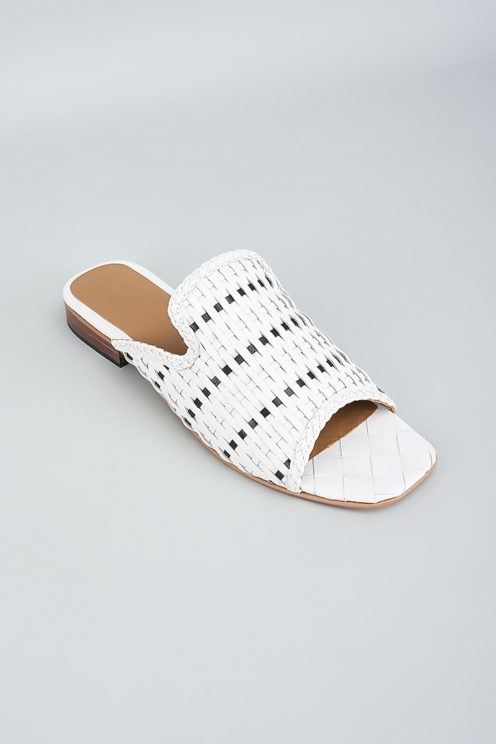 White Leather Handwoven Flats by Inochhi at Pernia's Pop Up Shop