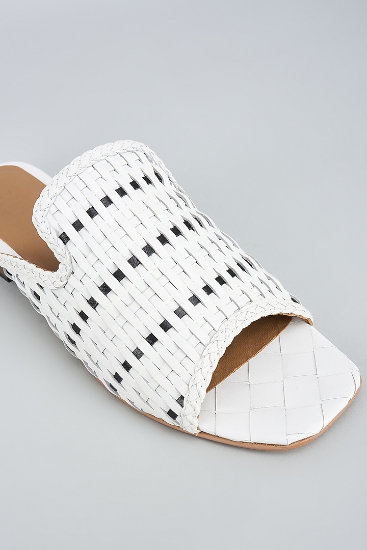 White Leather Handwoven Flats by Inochhi at Pernia's Pop Up Shop