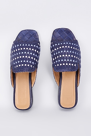Blue Genuine Leather Handcrafted Flats by Inochhi