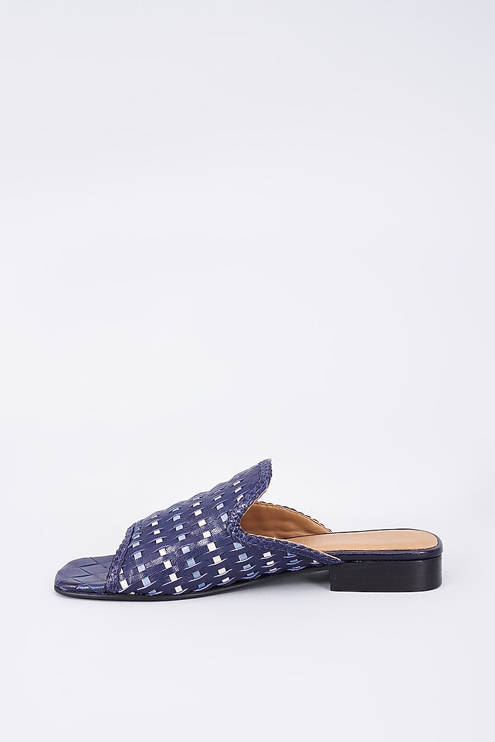 Blue Genuine Leather Handcrafted Flats by Inochhi at Pernia's Pop Up Shop