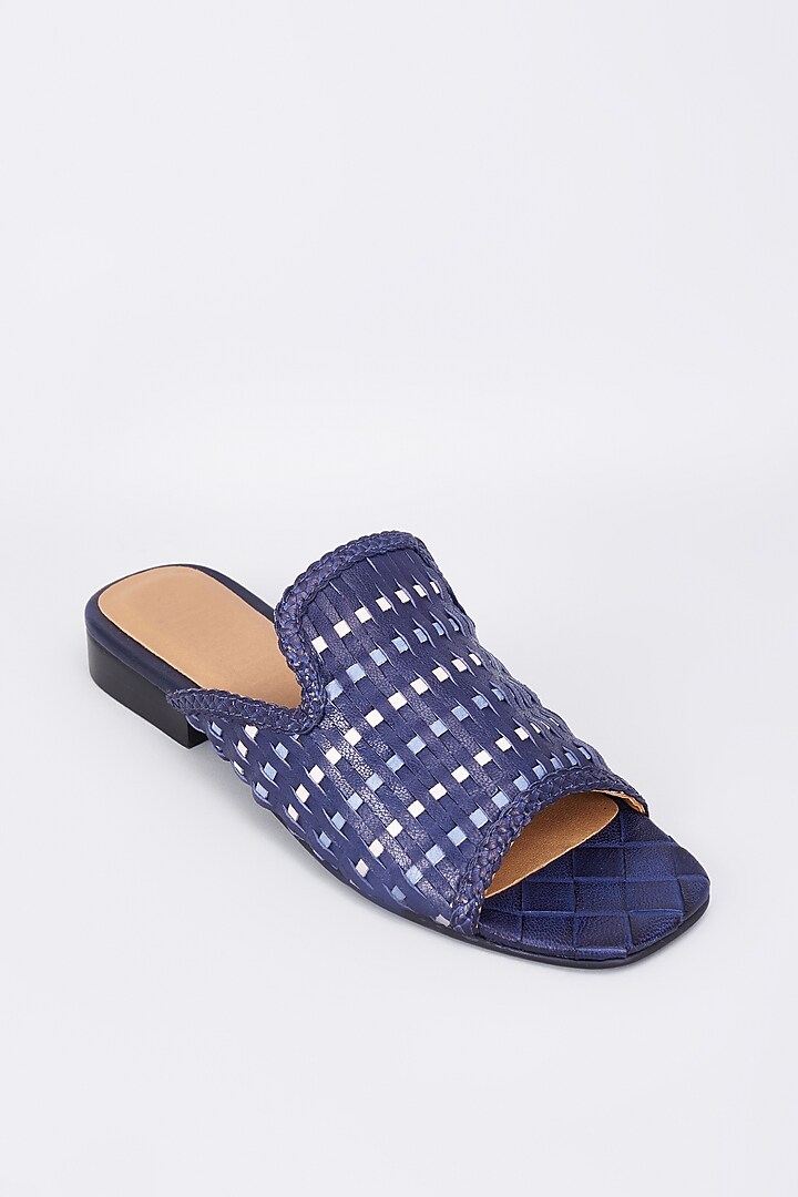 Blue Genuine Leather Handcrafted Flats by Inochhi at Pernia's Pop Up Shop