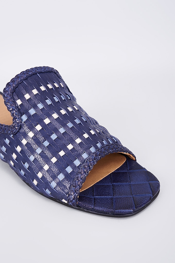 Blue Genuine Leather Handcrafted Flats by Inochhi at Pernia's Pop Up Shop