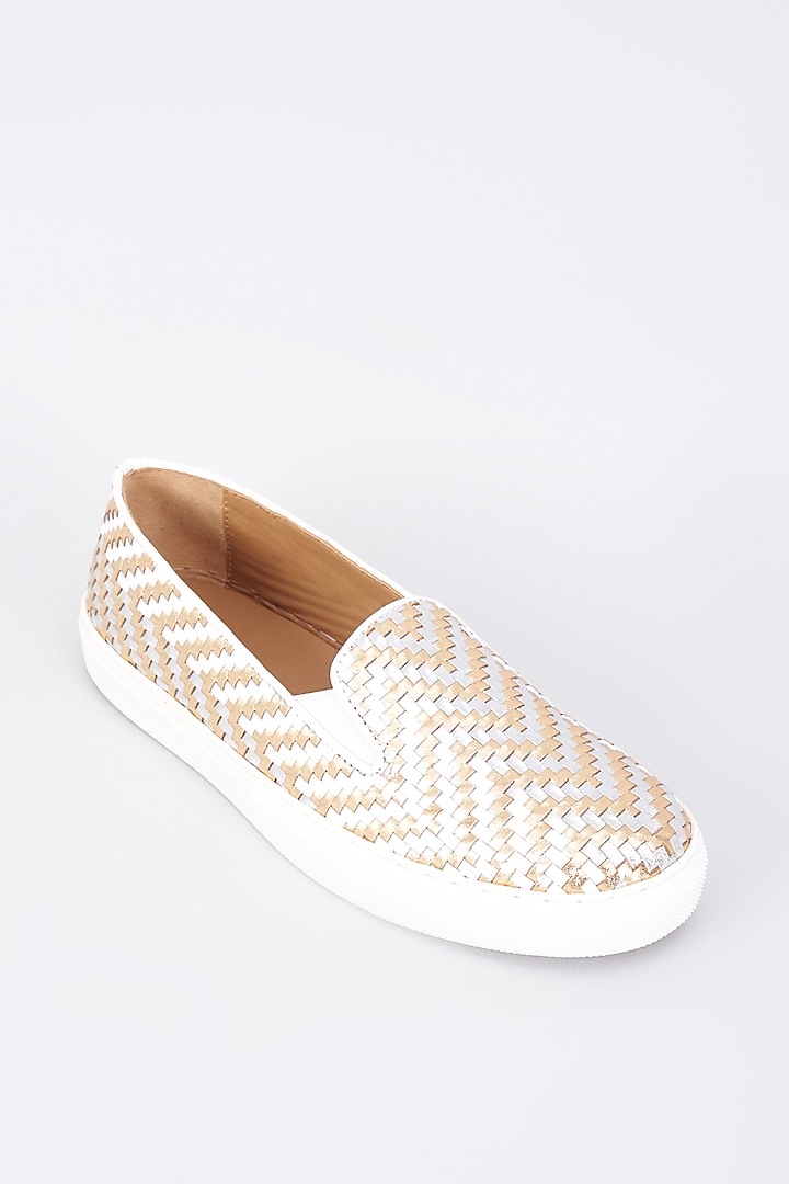 Gold Genuine Leather Handcrafted Flats by Inochhi at Pernia's Pop Up Shop