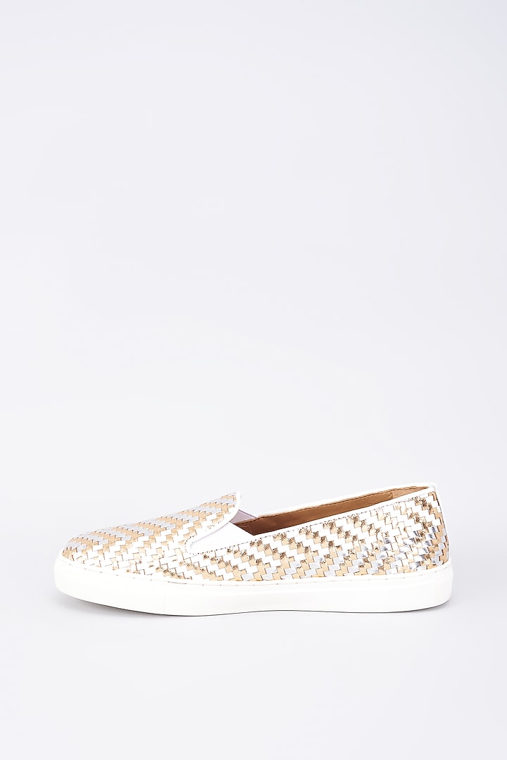 Gold Genuine Leather Handcrafted Flats by Inochhi at Pernia's Pop Up Shop