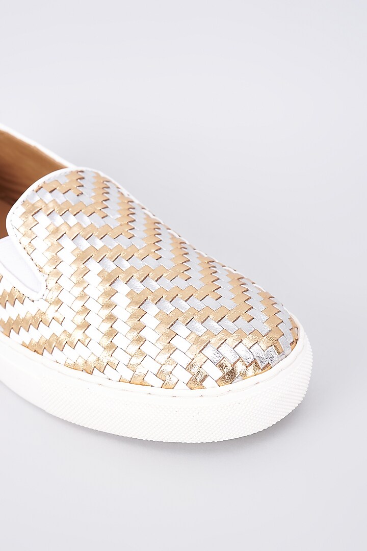 Gold Genuine Leather Handcrafted Flats by Inochhi at Pernia's Pop Up Shop