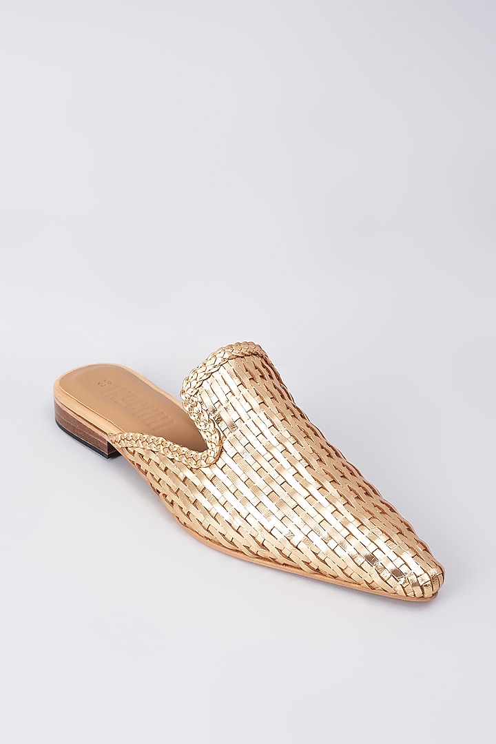 Gold Genuine Leather Handcrafted Mules by Inochhi at Pernia's Pop Up Shop