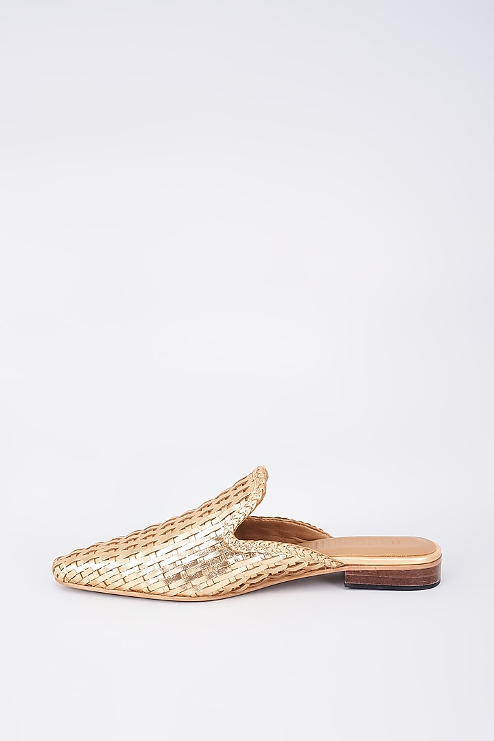 Gold Genuine Leather Handcrafted Mules by Inochhi at Pernia's Pop Up Shop