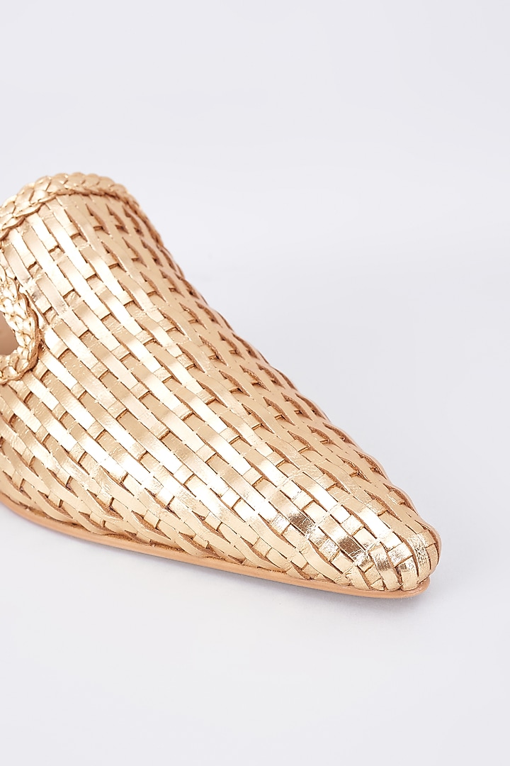 Gold Genuine Leather Handcrafted Mules by Inochhi at Pernia's Pop Up Shop