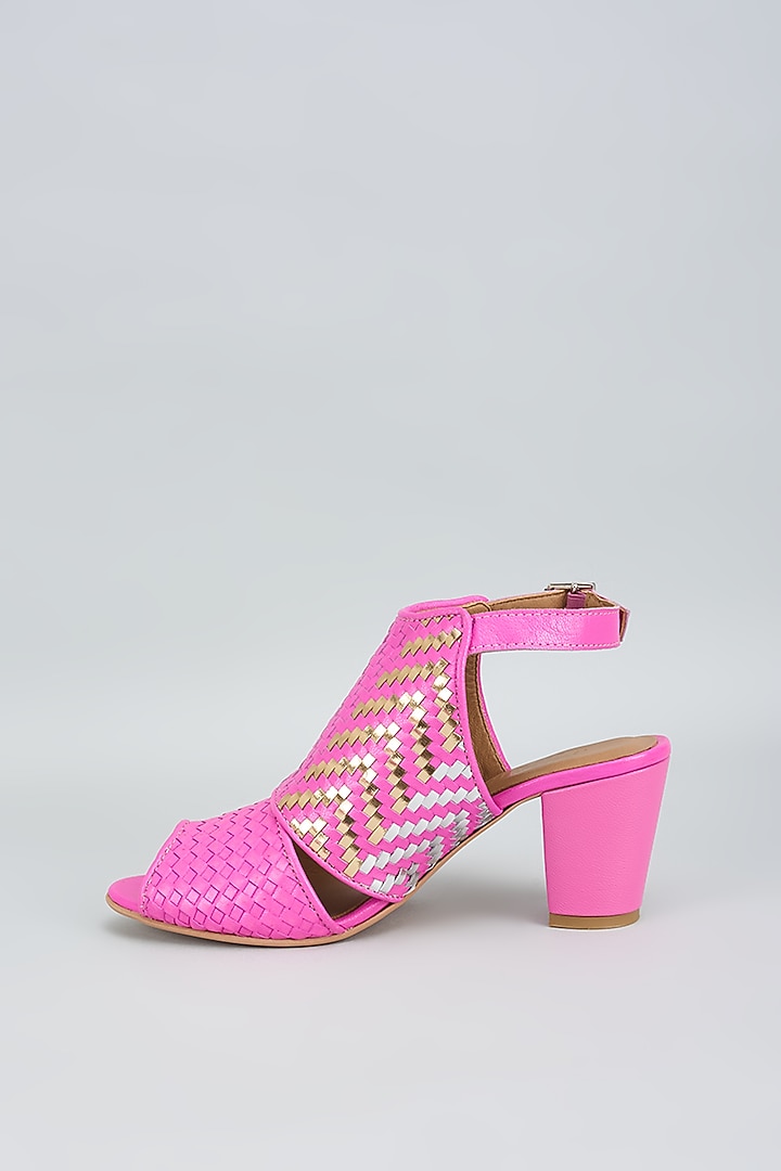Pink Genuine Leather Handwoven Heels by Inochhi at Pernia's Pop Up Shop
