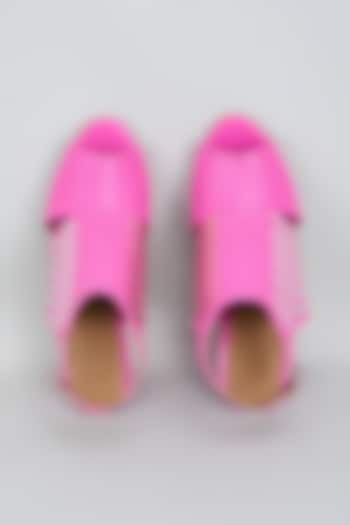 Pink Genuine Leather Handwoven Heels by Inochhi