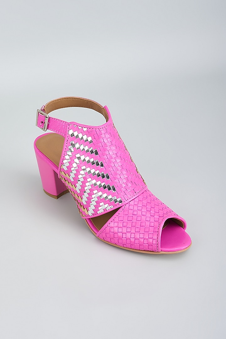 Pink Genuine Leather Handwoven Heels by Inochhi at Pernia's Pop Up Shop
