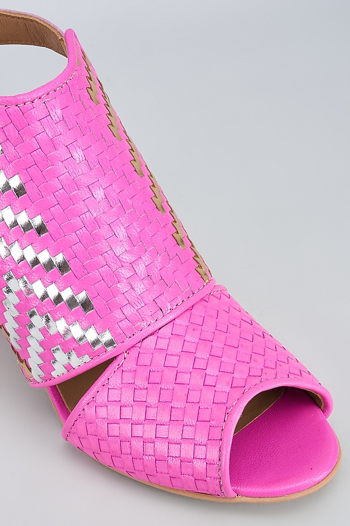 Pink Genuine Leather Handwoven Heels by Inochhi at Pernia's Pop Up Shop