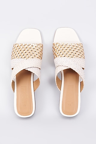 White Genuine Leather Handcrafted Flats by Inochhi