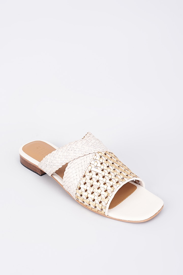 White Genuine Leather Handcrafted Flats by Inochhi at Pernia's Pop Up Shop