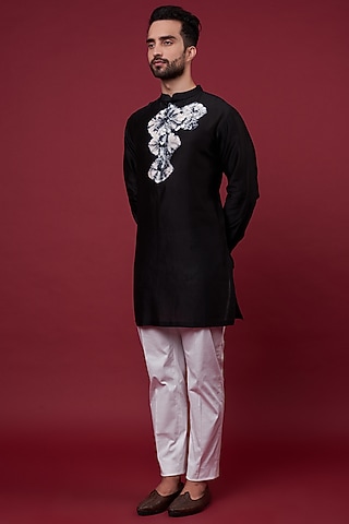 Black Silk Chanderi Kurta by Inca men